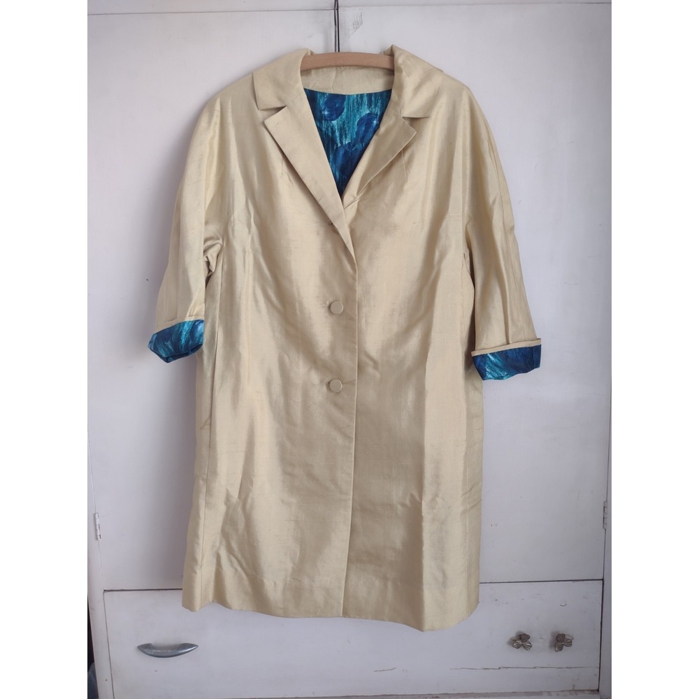 Vtg 60s Silk Opera Coat Formal Sz S Handmade Evening Jacket Butter Yellow 50s